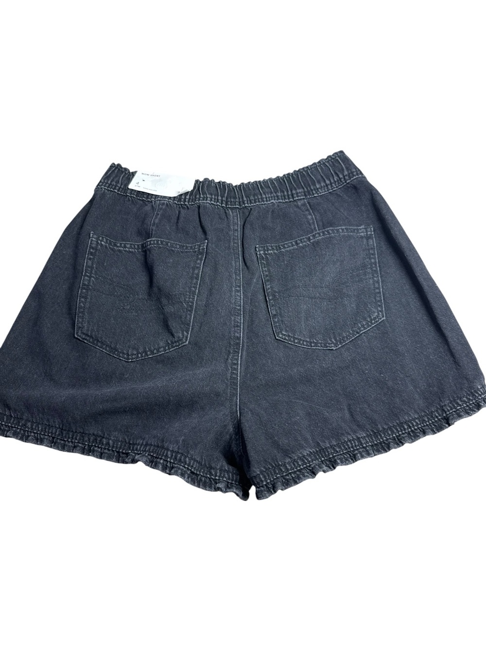 American Eagle Outfitters Washed Black Denim Elastic-Waist Shorts‎